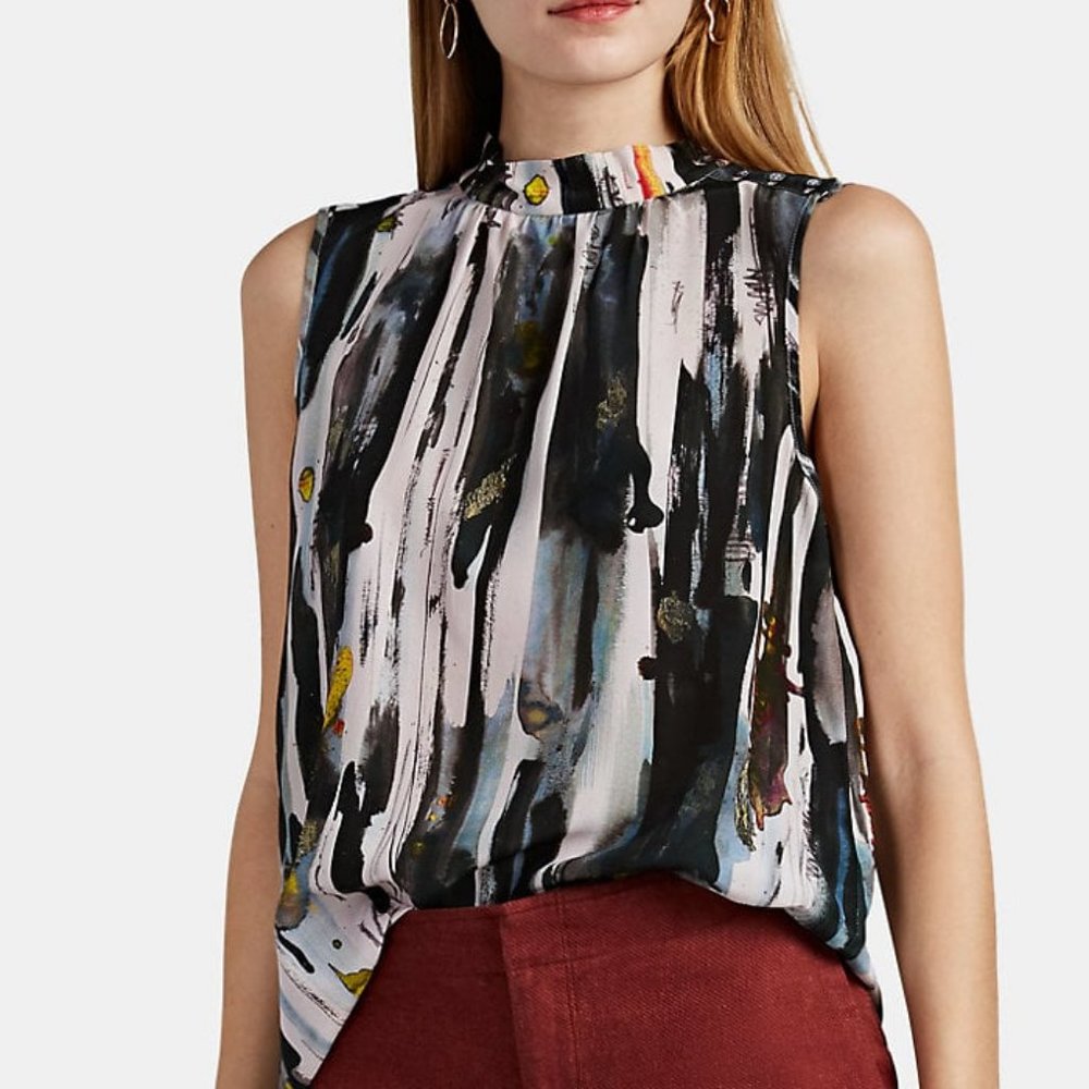 LEO & SAGE Abstract-Print Silk Top